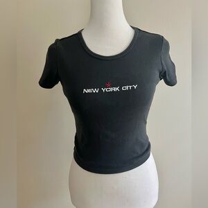 Brandy Melville John Galt Black Baby Tee Embroidered New York City One Size